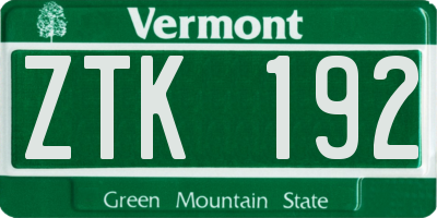 VT license plate ZTK192
