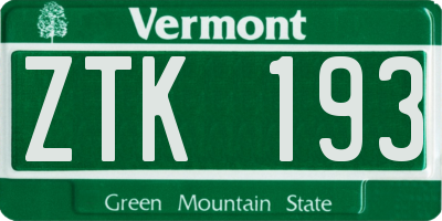 VT license plate ZTK193