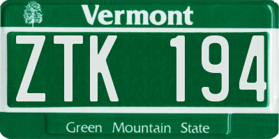 VT license plate ZTK194