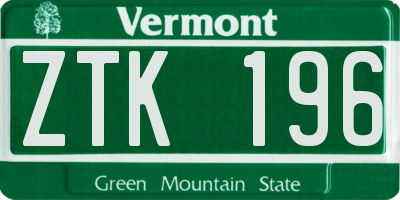 VT license plate ZTK196
