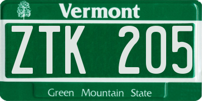 VT license plate ZTK205