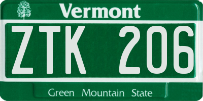 VT license plate ZTK206