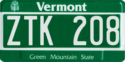 VT license plate ZTK208