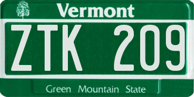 VT license plate ZTK209