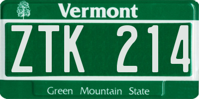 VT license plate ZTK214