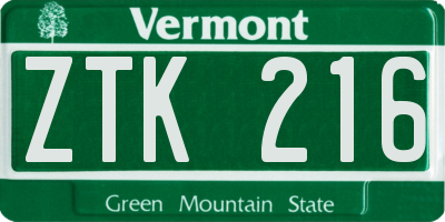 VT license plate ZTK216