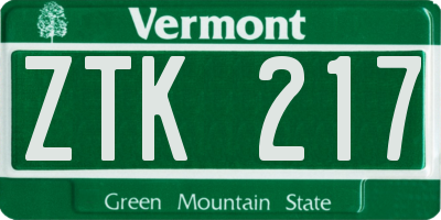 VT license plate ZTK217
