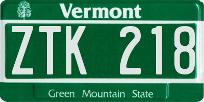 VT license plate ZTK218