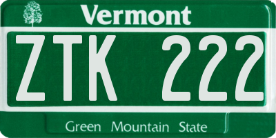 VT license plate ZTK222