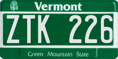 VT license plate ZTK226