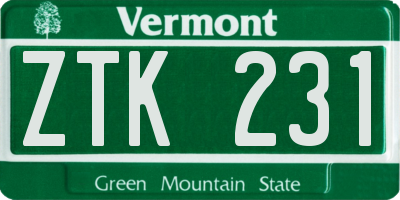 VT license plate ZTK231
