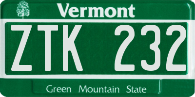 VT license plate ZTK232