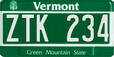 VT license plate ZTK234