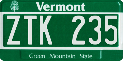 VT license plate ZTK235