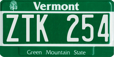 VT license plate ZTK254