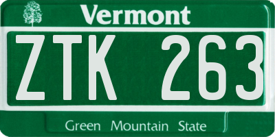 VT license plate ZTK263