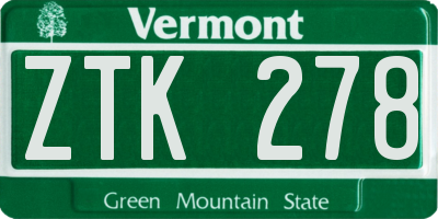 VT license plate ZTK278
