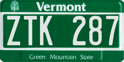 VT license plate ZTK287