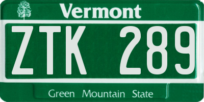 VT license plate ZTK289