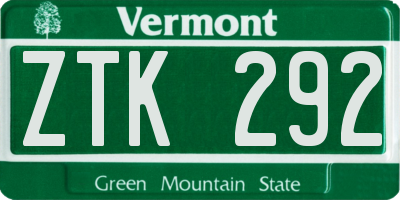VT license plate ZTK292