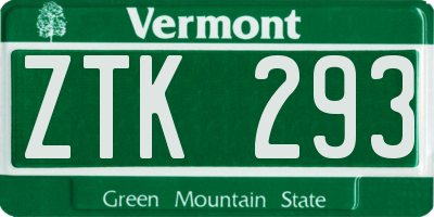 VT license plate ZTK293