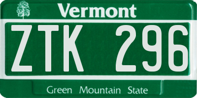 VT license plate ZTK296