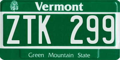 VT license plate ZTK299
