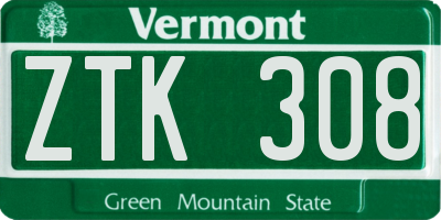 VT license plate ZTK308