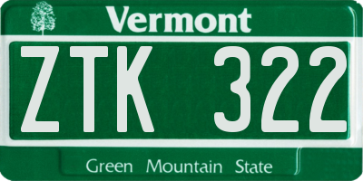 VT license plate ZTK322