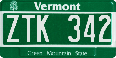VT license plate ZTK342