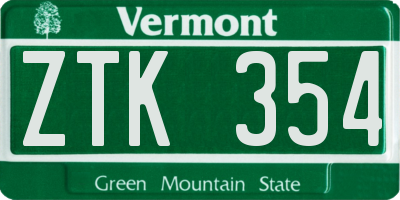 VT license plate ZTK354