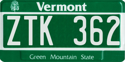 VT license plate ZTK362