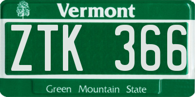 VT license plate ZTK366