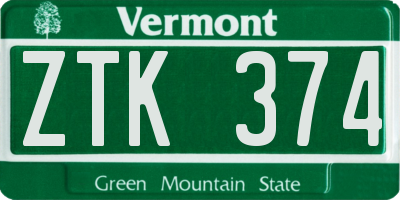 VT license plate ZTK374