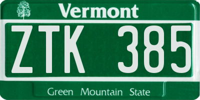 VT license plate ZTK385