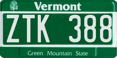 VT license plate ZTK388