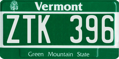 VT license plate ZTK396