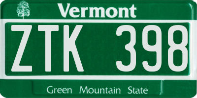 VT license plate ZTK398