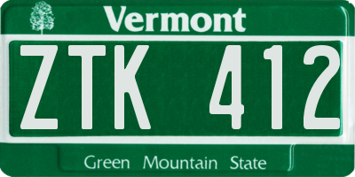 VT license plate ZTK412