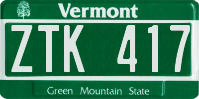 VT license plate ZTK417