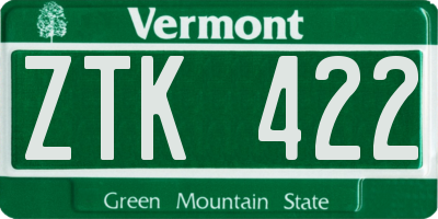 VT license plate ZTK422
