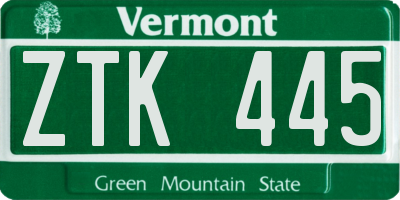 VT license plate ZTK445