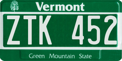VT license plate ZTK452