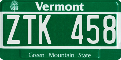 VT license plate ZTK458