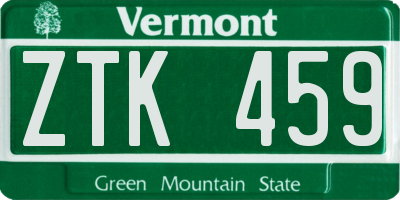 VT license plate ZTK459