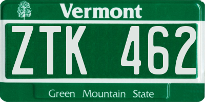 VT license plate ZTK462