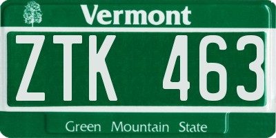 VT license plate ZTK463