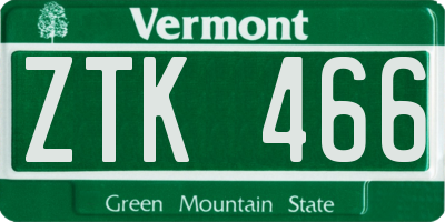 VT license plate ZTK466