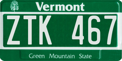 VT license plate ZTK467