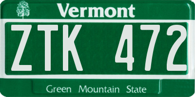 VT license plate ZTK472